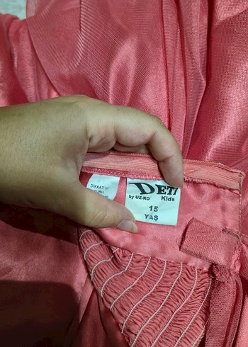 11-12 Yaş Beden Pembe Drapeli Uzun Abiye Elbise