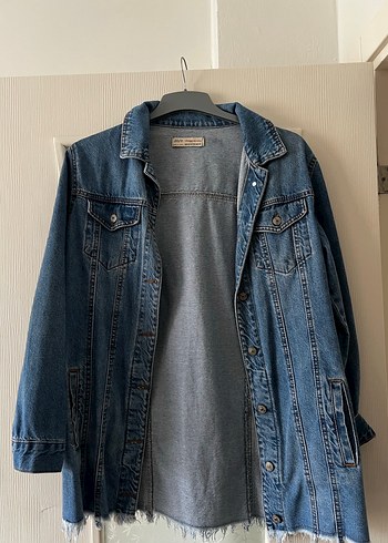 Düğmeli Uzun Kollu Mavi Denim Ceket