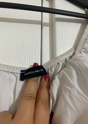 Beyaz Keten Straplez Midi Bluz - Görsel 3