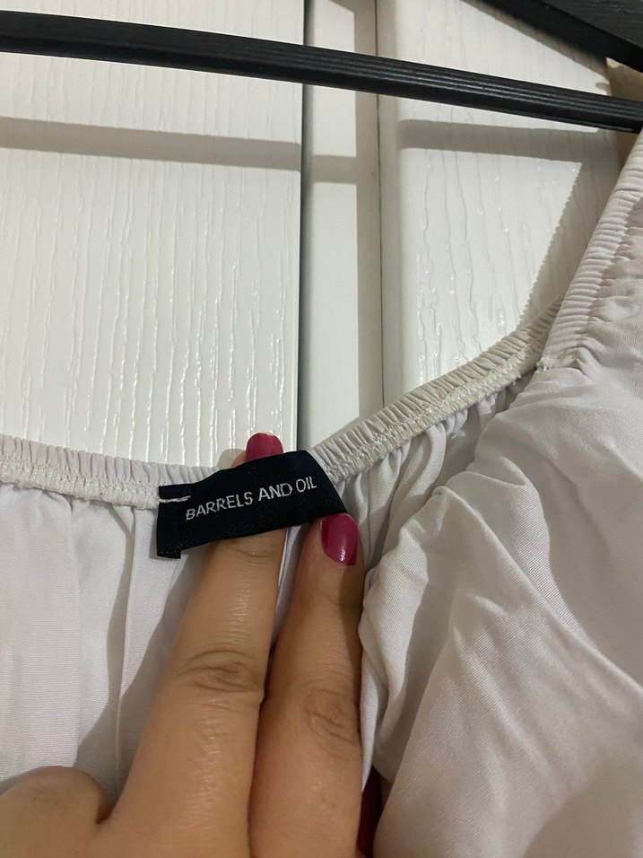 Beyaz Keten Straplez Midi Bluz - Görsel 3