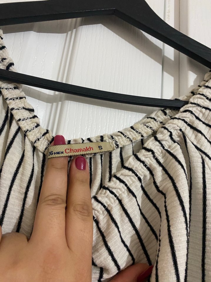 Çizgili Pilili Keten Bluz - Görsel 2