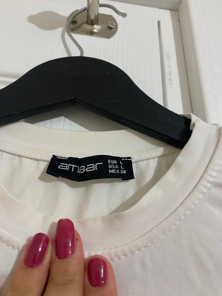 Beyaz Baskılı Kadın Mini Tişört - Görsel 3