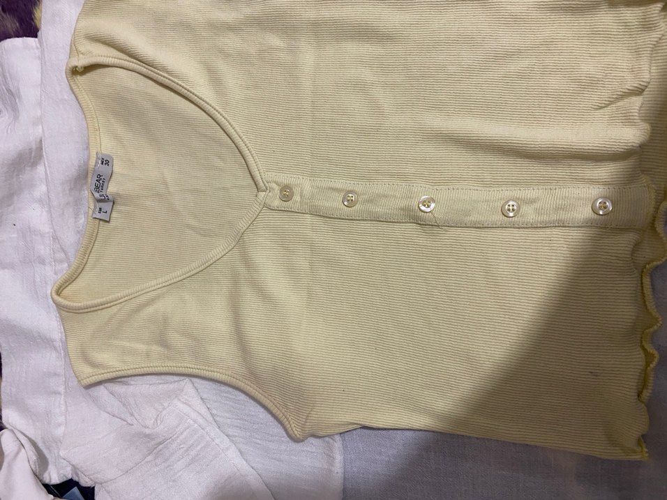 Sarı Pamuk Düğmeli Crop - Görsel 2