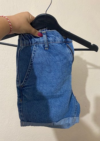 Kadın Mavi Kısa Kot Şort Kemerli - Görsel 2