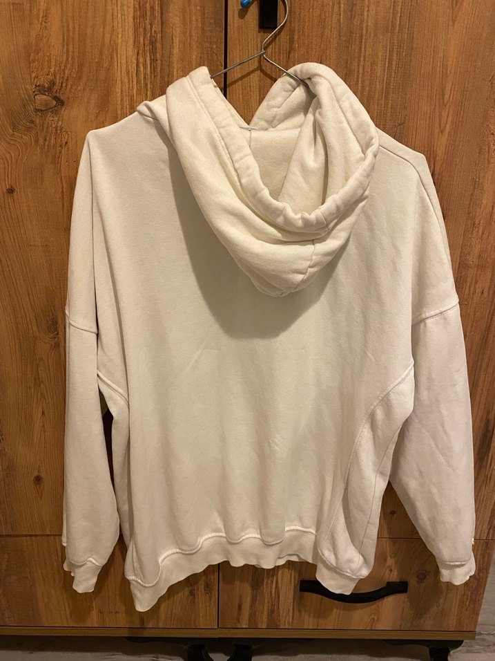 Kadın Beyaz Kapüşonlu Rahat Kesim Sweatshirt - Görsel 2