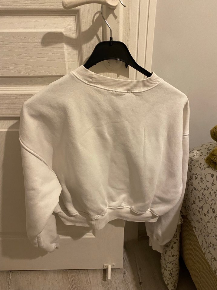 Beyaz Oversize Kadın Sweatshirt - Görsel 3