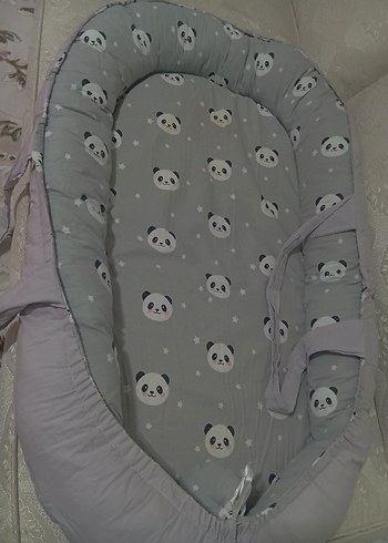 Gri Panda Desenli Bebek Yatağı - Görsel 4