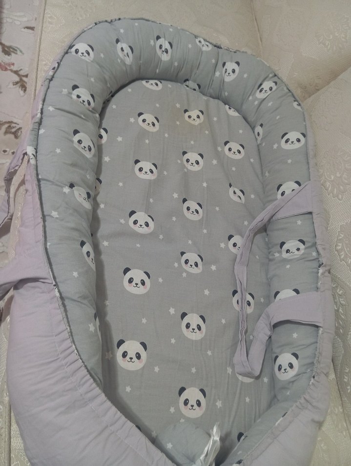Gri Panda Desenli Bebek Yatağı - Görsel 5