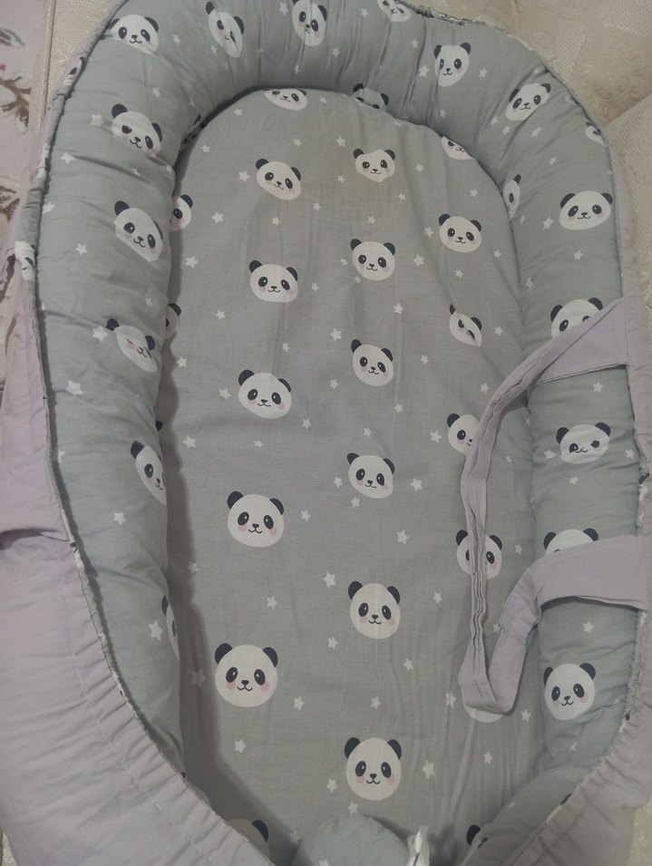 Gri Panda Desenli Bebek Yatağı - Görsel 3