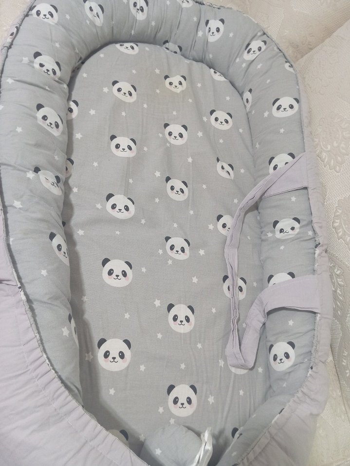 Gri Panda Desenli Bebek Yatağı - Görsel 2