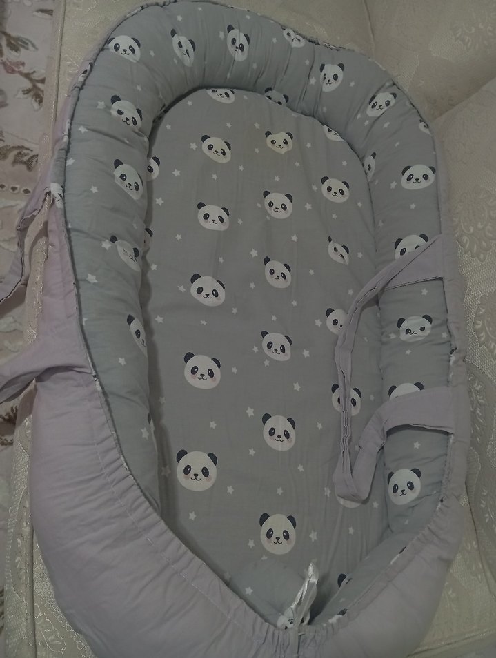 Gri Panda Desenli Bebek Yatağı - Görsel 4