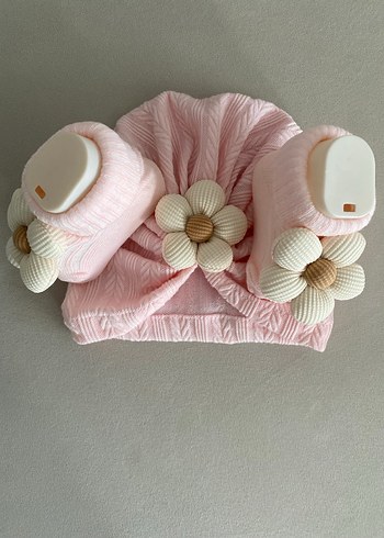 Pembe Çiçekli Bebek Takımı Dantelli - Görsel 3