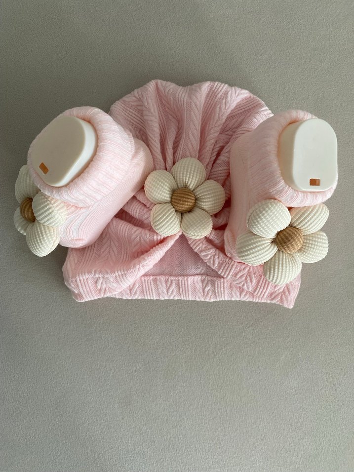 Pembe Çiçekli Bebek Takımı Dantelli - Görsel 3