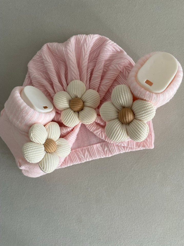 Pembe Çiçekli Bebek Takımı Dantelli - Görsel 2