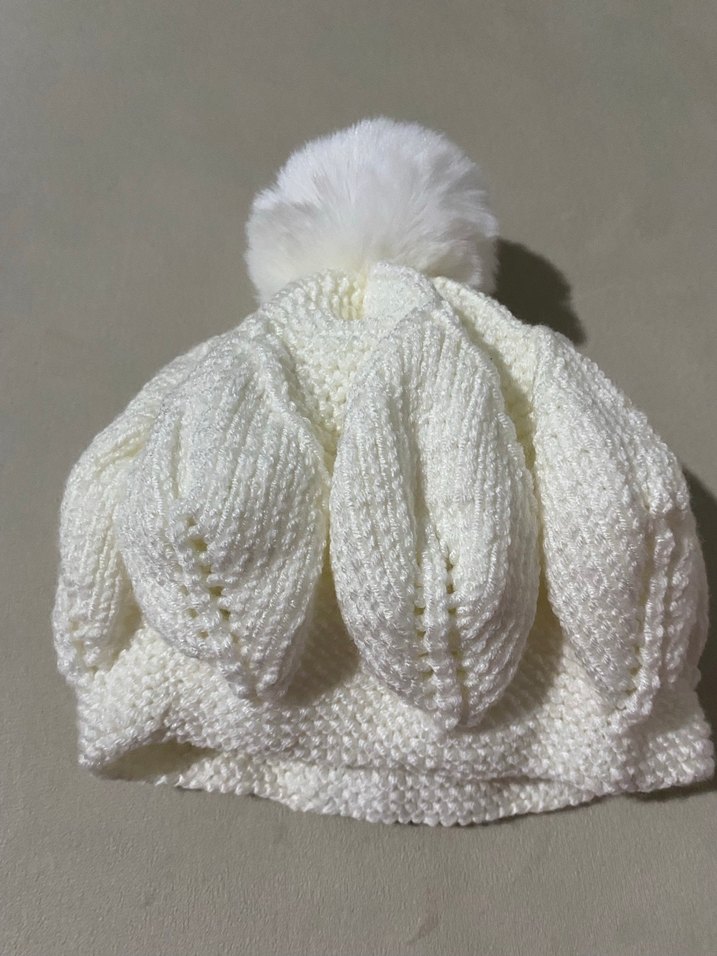 Beyaz Örgü çocuk Bere Ponponlu - Görsel 2