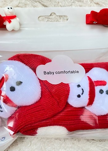 Çocuk Kırmızı Nakışlı Sıcak Triko Terlik - Görsel 2