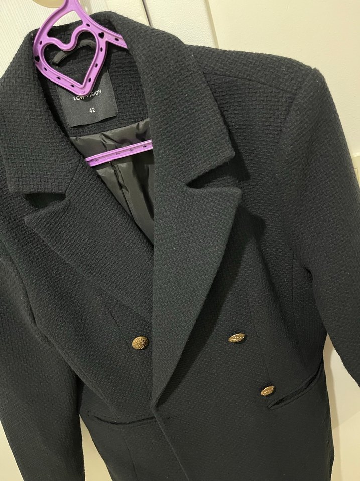 Düğmeli lacivert blazer ceket - Görsel 4