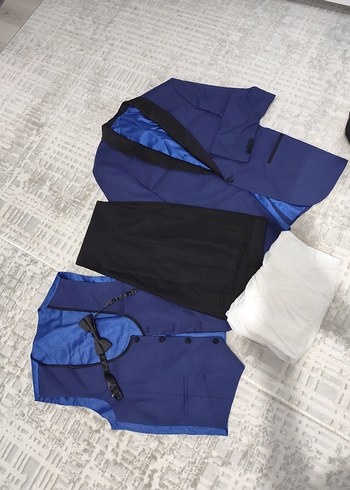 5 parça takım elbise Mavi Düz Kesim gömlek Yelek Ceket pantolon - Görsel 2