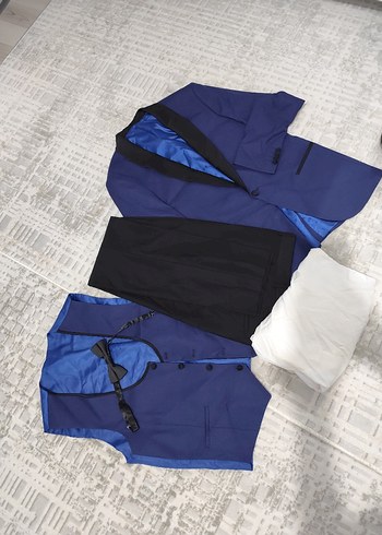 5 parça takım elbise Mavi Düz Kesim gömlek Yelek Ceket pantolon - Görsel 3