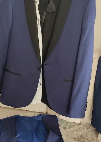 5 parça takım elbise Mavi Düz Kesim gömlek Yelek Ceket pantolon - Görsel 4