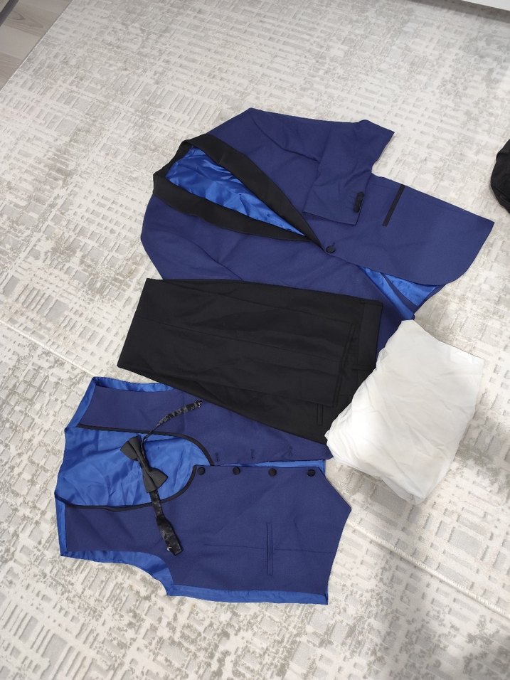 5 parça takım elbise Mavi Düz Kesim gömlek Yelek Ceket pantolon - Görsel 2