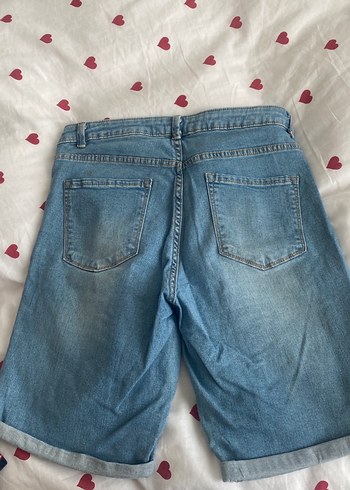 Kadın Mavi Midi Boy Bol Kesim Denim Şort - Görsel 3