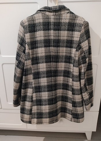 l Beden gri Renk Gri Ekose Desenli Kadın Midi Blazer