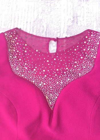 Kısa Kollu Bordo Boncuk Detaylı Abiye - Görsel 8