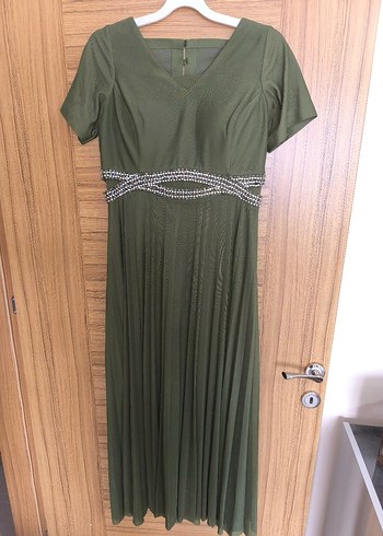 Kadın V Yaka Pileli Uzun Abiye i Elbise - Görsel 3