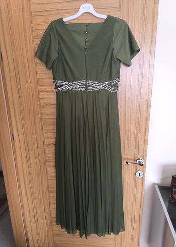 Kadın V Yaka Pileli Uzun Abiye i Elbise - Görsel 4