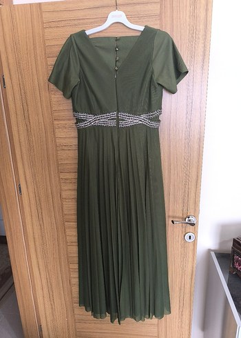 Kadın V Yaka Pileli Uzun Abiye i Elbise - Görsel 2