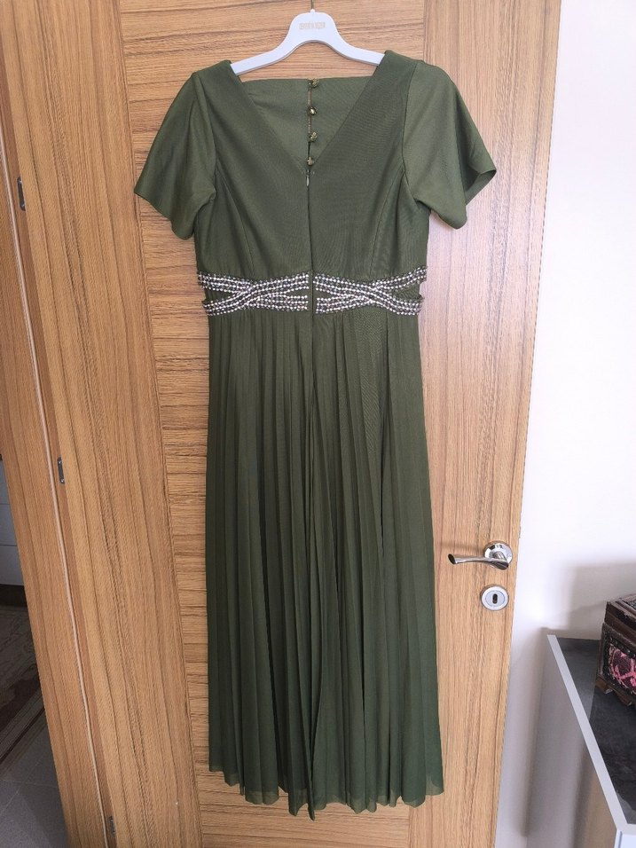 Kadın V Yaka Pileli Uzun Abiye i Elbise - Görsel 4