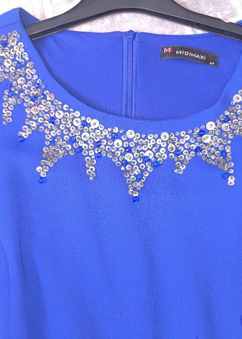 Mavi Renk Taş Nakışlı Abiye Elbise - Görsel 8