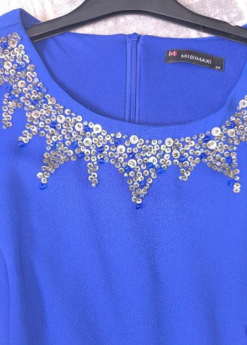 Mavi Renk Taş Nakışlı Abiye Elbise - Görsel 6