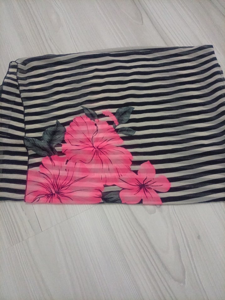 Pembe Çiçekli Gri Çizgili Bohem deniz şalı -pareo - Görsel 3