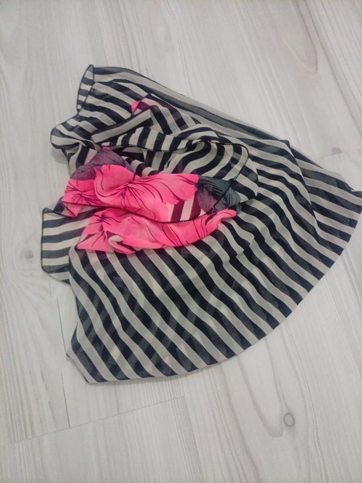 Pembe Çiçekli Gri Çizgili Bohem deniz şalı -pareo - Görsel 4