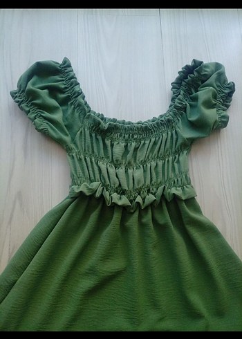 fırfırlı üst kısmı lastikli düşük kol Maxi elbise - Görsel 5