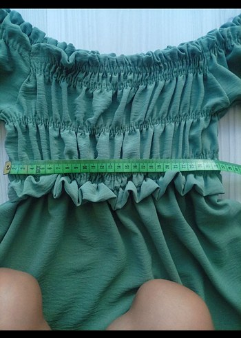 fırfırlı üst kısmı lastikli düşük kol Maxi elbise - Görsel 7