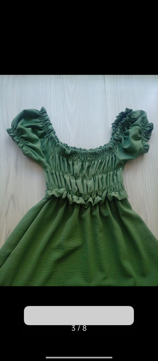 fırfırlı üst kısmı lastikli düşük kol Maxi elbise - Görsel 5