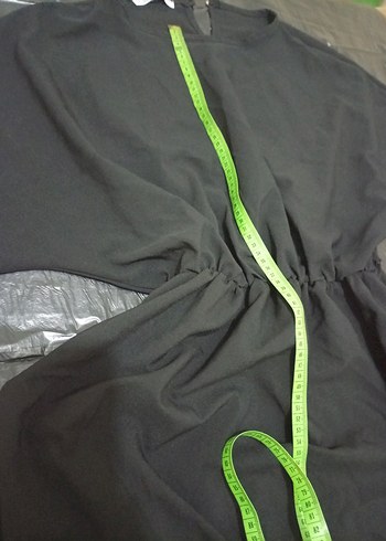 Uzun Siyah Salaş Elbise, Yüksek Yaka, Drapeli - Görsel 3