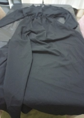 Uzun Siyah Salaş Elbise, Yüksek Yaka, Drapeli - Görsel 7