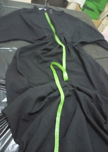 Uzun Siyah Salaş Elbise, Yüksek Yaka, Drapeli - Görsel 2