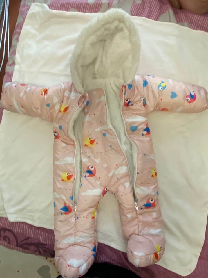 Kapüşonlu Baskılı Kız Bebek Tulumu - Görsel 2