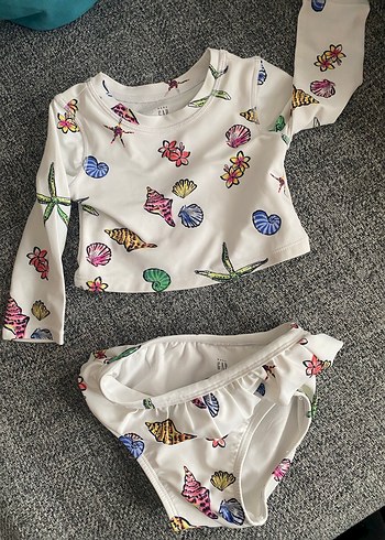 6-12 ay Kız Bebek Uzun Kollu Desenli Fırfırlı Takım mayo - Görsel 2