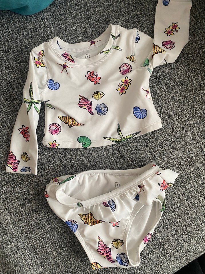 6-12 ay Kız Bebek Uzun Kollu Desenli Fırfırlı Takım mayo - Görsel 2