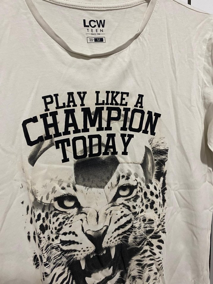 Beyaz Baskılı Erkek Tişörtü, Kısa Kollu, Pamuk - Görsel 3