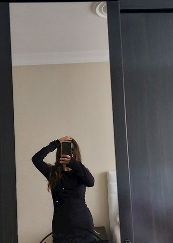 Siyah Yüksek Yakalı Mini Elbise - Görsel 2