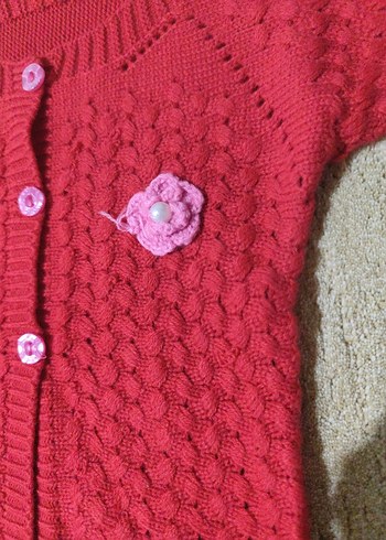 Kız Çocuk Kırmızı Örgü Hırka - Görsel 3