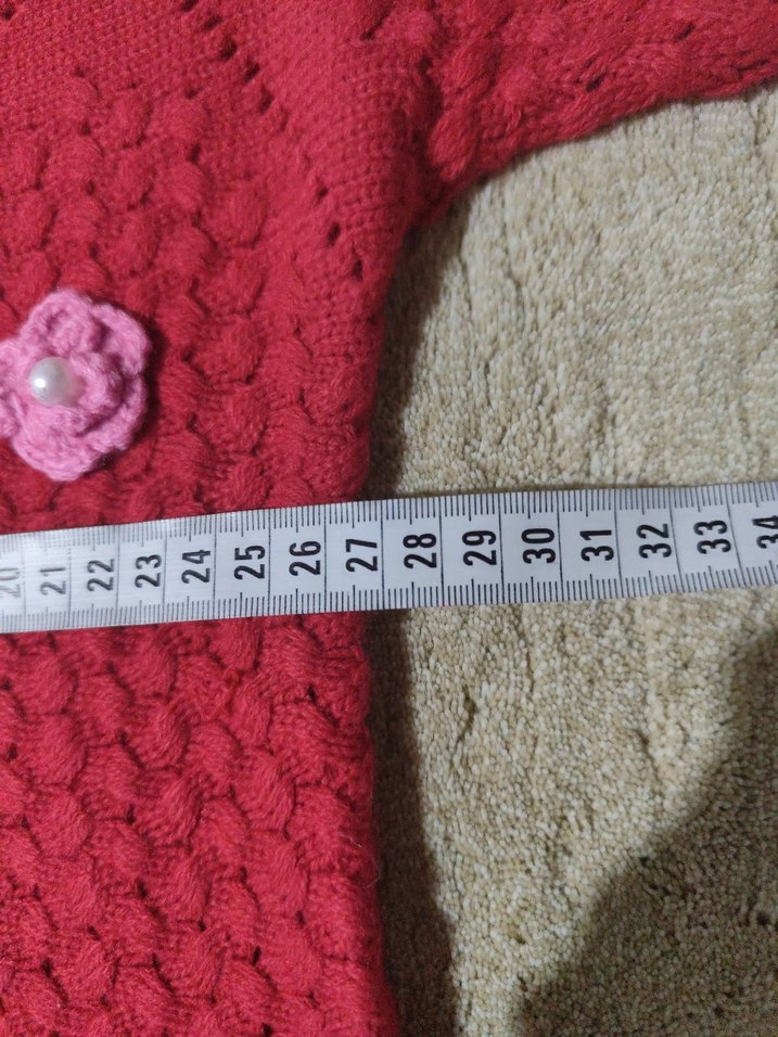 Kız Çocuk Kırmızı Örgü Hırka - Görsel 5