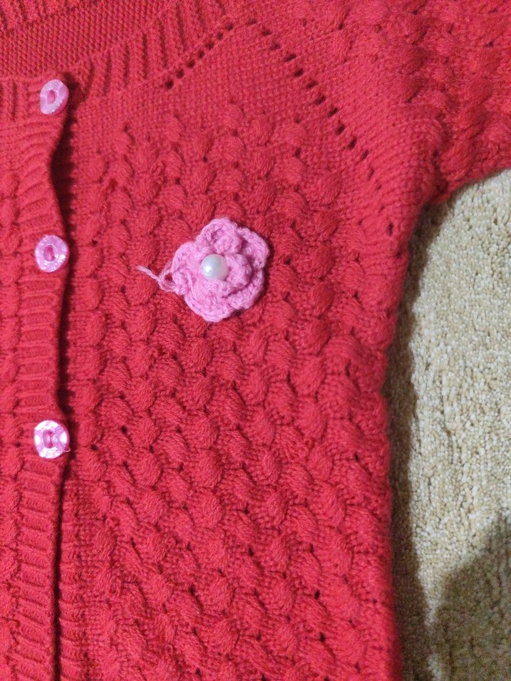 Kız Çocuk Kırmızı Örgü Hırka - Görsel 3